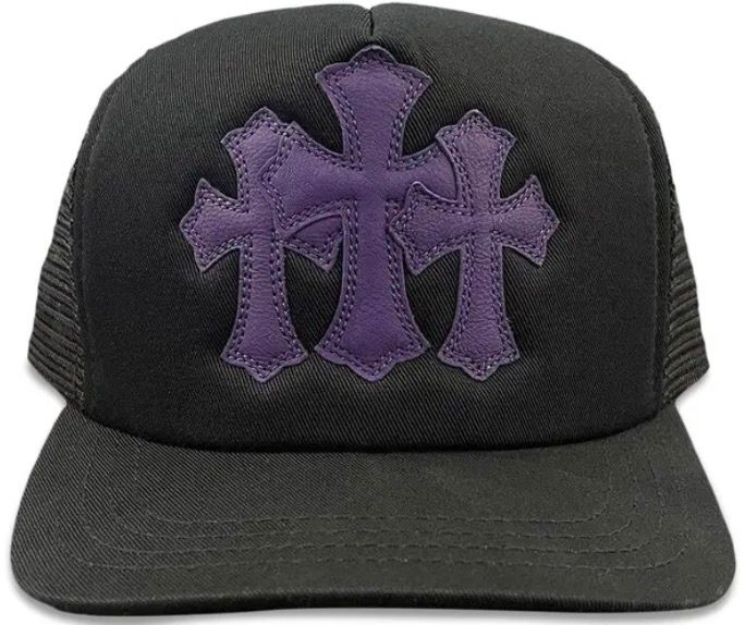 Chrome Hearts St. Barths Exclusive Cemetery Cross Trucker Hat Black/Purple