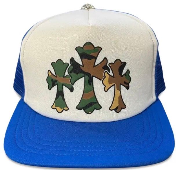 Chrome Hearts Triple Cross Camo Trucker Hat Blue/White