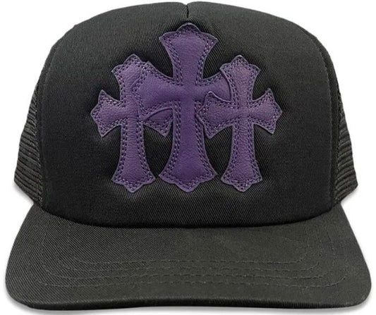 Chrome Hearts St. Barths Exclusive Cemetery Cross Trucker Hat Black/Purple