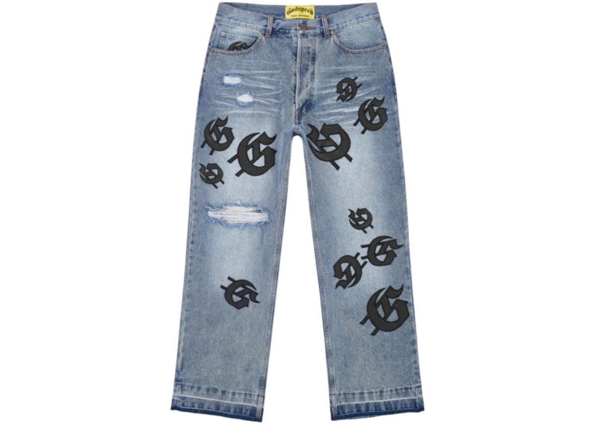 Godspeed Scattered GS Logo Denim Pant Blue Wash