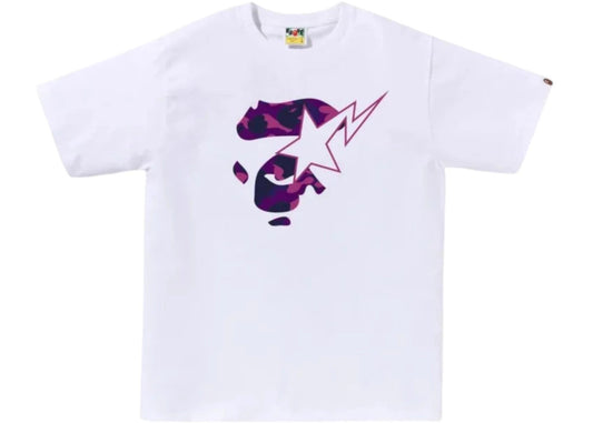 BAPE Color Camo Ape Face Sta Tee White Purple